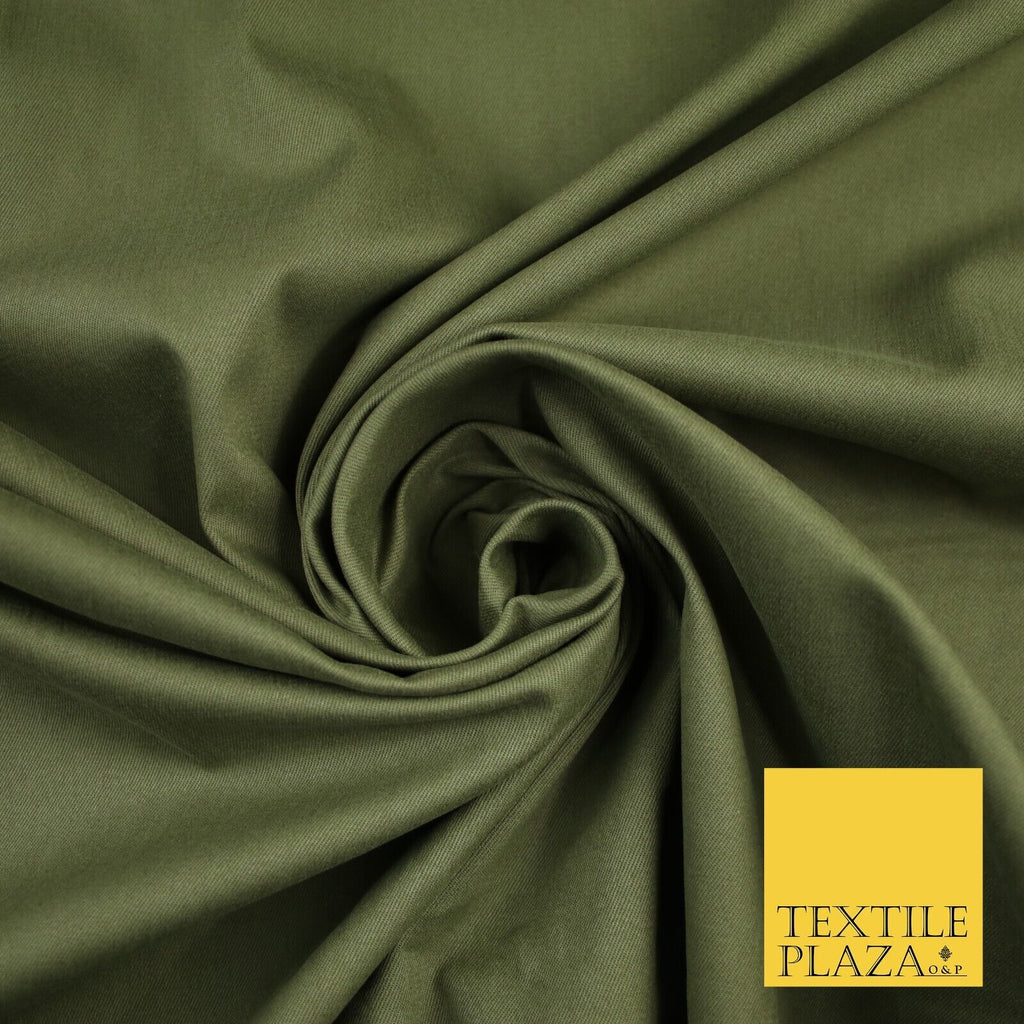 KHAKI GREEN 2 Way Stretch Smooth Cotton Drill Fabric Twill Upholstery Uniform Work 59" 8255