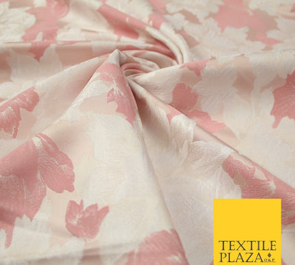 Light Pink Ivory Scattered Flowers Floral Brocade Jacquard Dress Fabric 56" 7450