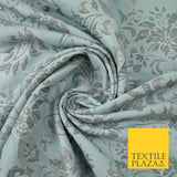POWDER BLUE PEACH Ornate Bubble 3D Floral Textured Brocade Jacquard Dress Fabric