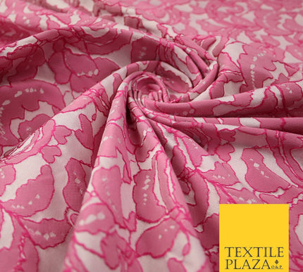 PINK Intense Abstract Floral Corded Effect Brocade Jacquard Dress Fabric 7444