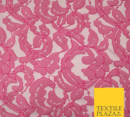PINK Intense Abstract Floral Corded Effect Brocade Jacquard Dress Fabric 7444