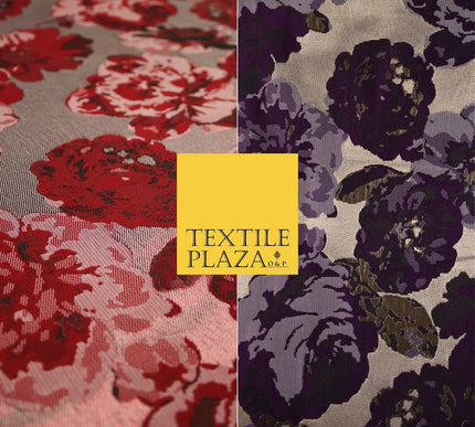 Falling Maroon Artsy Flowers Metallic Lame Brocade Jacquard Dress Fabric