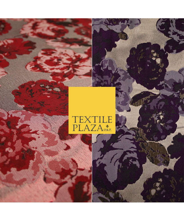 Falling Maroon Artsy Flowers Metallic Lame Brocade Jacquard Dress Fabric
