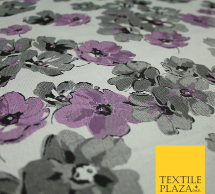 Lilac Grey Scattered Watercolour Floral Brocade Jacquard Dress Fabric 51" 7443