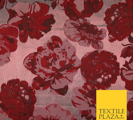 Falling Maroon Artsy Flowers Metallic Lame Brocade Jacquard Dress Fabric