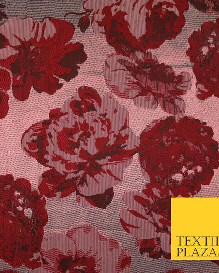 Falling Maroon Artsy Flowers Metallic Lame Brocade Jacquard Dress Fabric