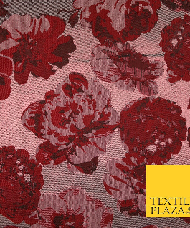 Falling Maroon Artsy Flowers Metallic Lame Brocade Jacquard Dress Fabric