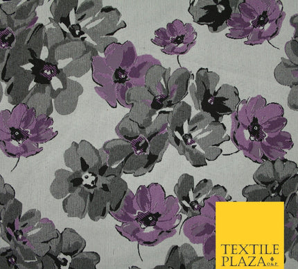 Lilac Grey Scattered Watercolour Floral Brocade Jacquard Dress Fabric 51" 7443