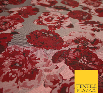 Falling Maroon Artsy Flowers Metallic Lame Brocade Jacquard Dress Fabric