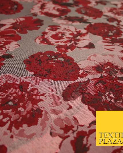 Falling Maroon Artsy Flowers Metallic Lame Brocade Jacquard Dress Fabric