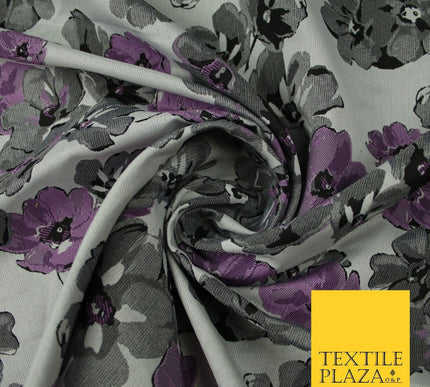 Lilac Grey Scattered Watercolour Floral Brocade Jacquard Dress Fabric 51" 7443