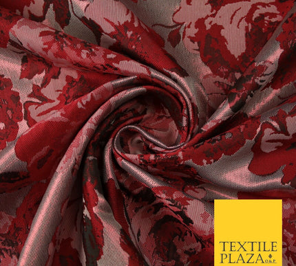 Falling Maroon Artsy Flowers Metallic Lame Brocade Jacquard Dress Fabric