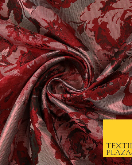 Falling Maroon Artsy Flowers Metallic Lame Brocade Jacquard Dress Fabric