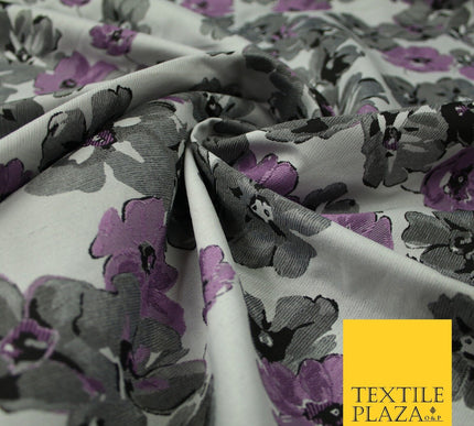 Lilac Grey Scattered Watercolour Floral Brocade Jacquard Dress Fabric 51" 7443