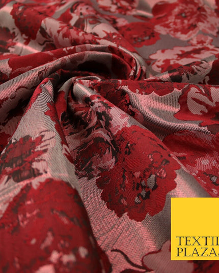 Falling Maroon Artsy Flowers Metallic Lame Brocade Jacquard Dress Fabric