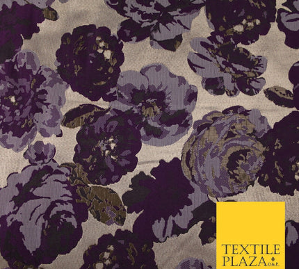 Falling Maroon Artsy Flowers Metallic Lame Brocade Jacquard Dress Fabric