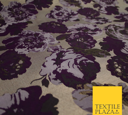 Falling Maroon Artsy Flowers Metallic Lame Brocade Jacquard Dress Fabric