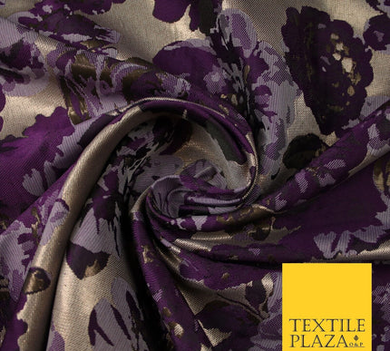 Falling Maroon Artsy Flowers Metallic Lame Brocade Jacquard Dress Fabric