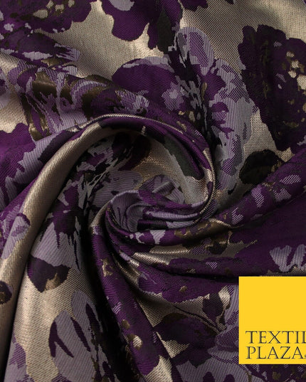 Falling Maroon Artsy Flowers Metallic Lame Brocade Jacquard Dress Fabric