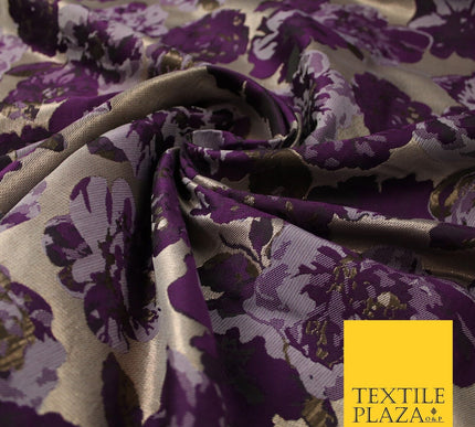 Falling Maroon Artsy Flowers Metallic Lame Brocade Jacquard Dress Fabric