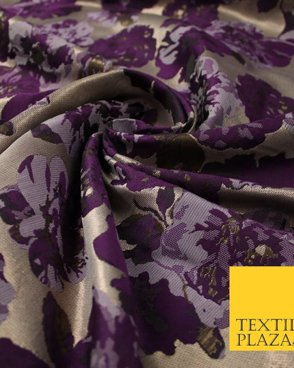Falling Maroon Artsy Flowers Metallic Lame Brocade Jacquard Dress Fabric