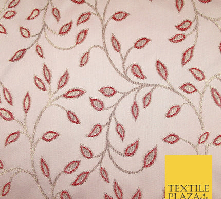 Light Pink Two Tone Hue Red Floral Leafy Vine Woven Jacquard Dress Fabric 8241