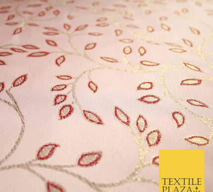 Light Pink Two Tone Hue Red Floral Leafy Vine Woven Jacquard Dress Fabric 8241