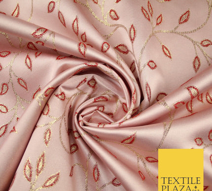 Light Pink Two Tone Hue Red Floral Leafy Vine Woven Jacquard Dress Fabric 8241