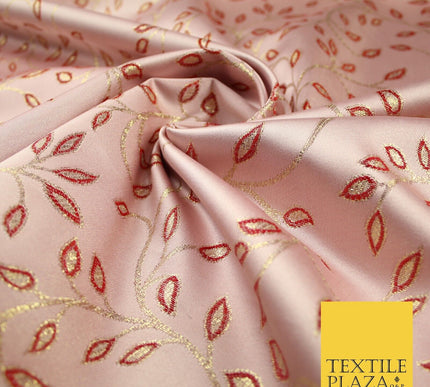 Light Pink Two Tone Hue Red Floral Leafy Vine Woven Jacquard Dress Fabric 8241