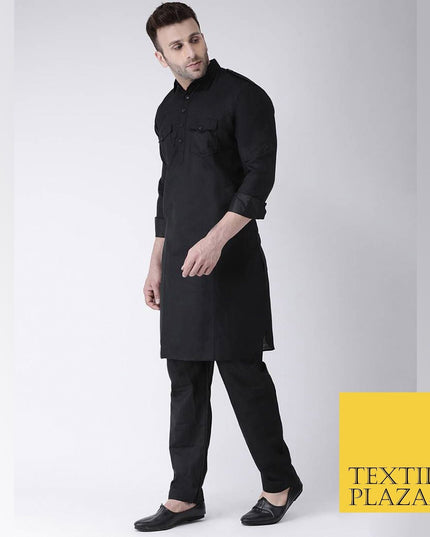 Mens Long Kurta Pajama Cotton Indian Punjabi Asian Clothing Shirt 4 COLOURS