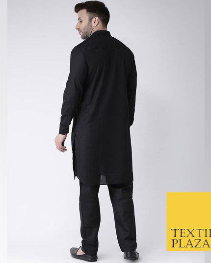 Mens Long Kurta Pajama Cotton Indian Punjabi Asian Clothing Shirt 4 COLOURS
