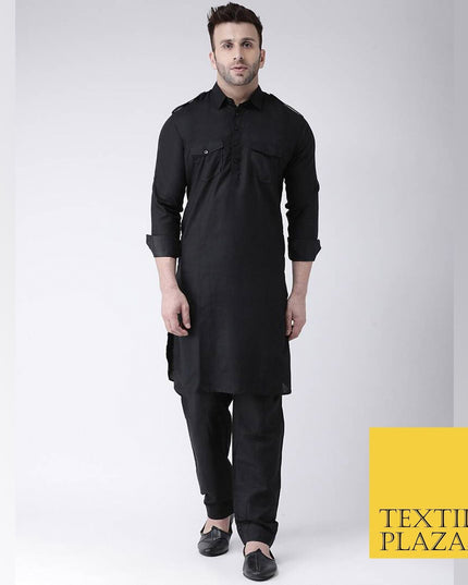 Mens Long Kurta Pajama Cotton Indian Punjabi Asian Clothing Shirt 4 COLOURS