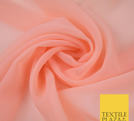 BRIGHT PEACH 2 Premium Plain Dyed Chiffon Fine Soft Georgette Sheer Dress Fabric 8380