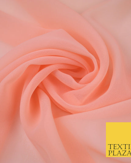 BRIGHT PEACH 2 Premium Plain Dyed Chiffon Fine Soft Georgette Sheer Dress Fabric 8380