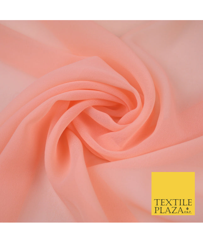 BRIGHT PEACH 2 Premium Plain Dyed Chiffon Fine Soft Georgette Sheer Dress Fabric 8380