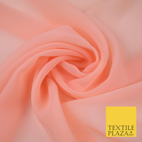 BRIGHT PEACH 2 Premium Plain Dyed Chiffon Fine Soft Georgette Sheer Dress Fabric 8380