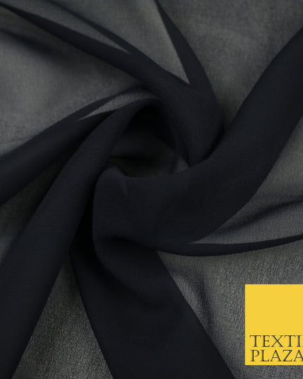 BLACK Premium Plain Dyed Chiffon Fine Soft Georgette Sheer Dress Fabric 8270