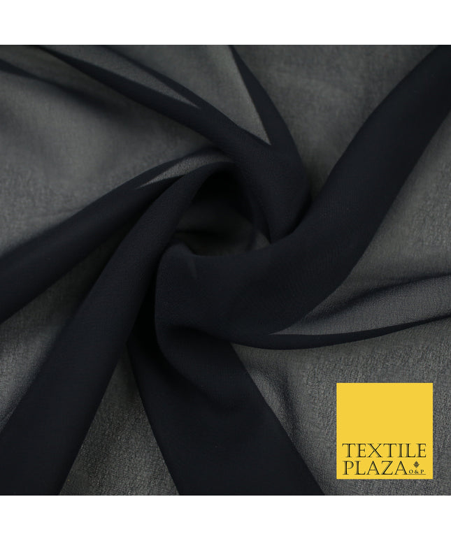 BLACK Premium Plain Dyed Chiffon Fine Soft Georgette Sheer Dress Fabric 8270