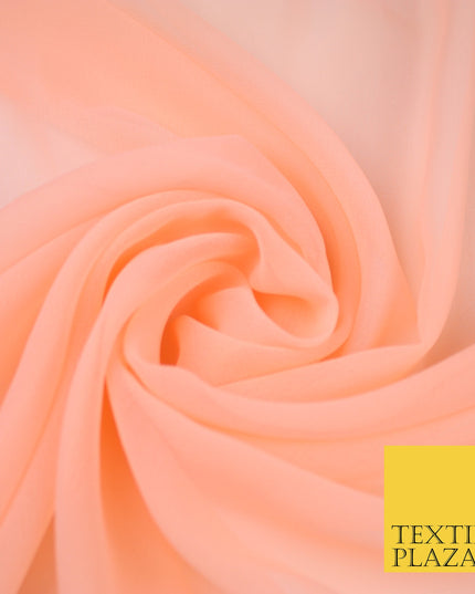 BRIGHT PEACH Premium Plain Dyed Chiffon Fine Soft Georgette Sheer Dress Fabric 8379