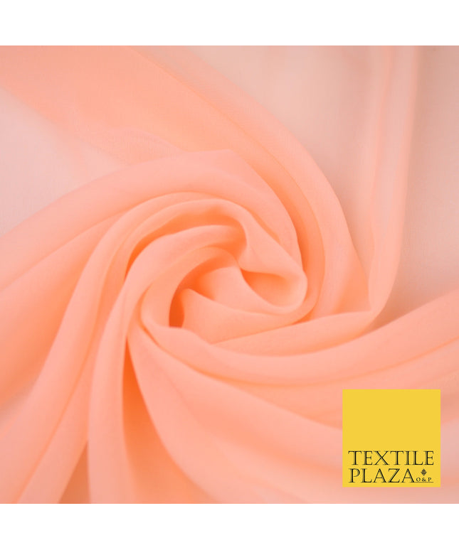 BRIGHT PEACH Premium Plain Dyed Chiffon Fine Soft Georgette Sheer Dress Fabric 8379