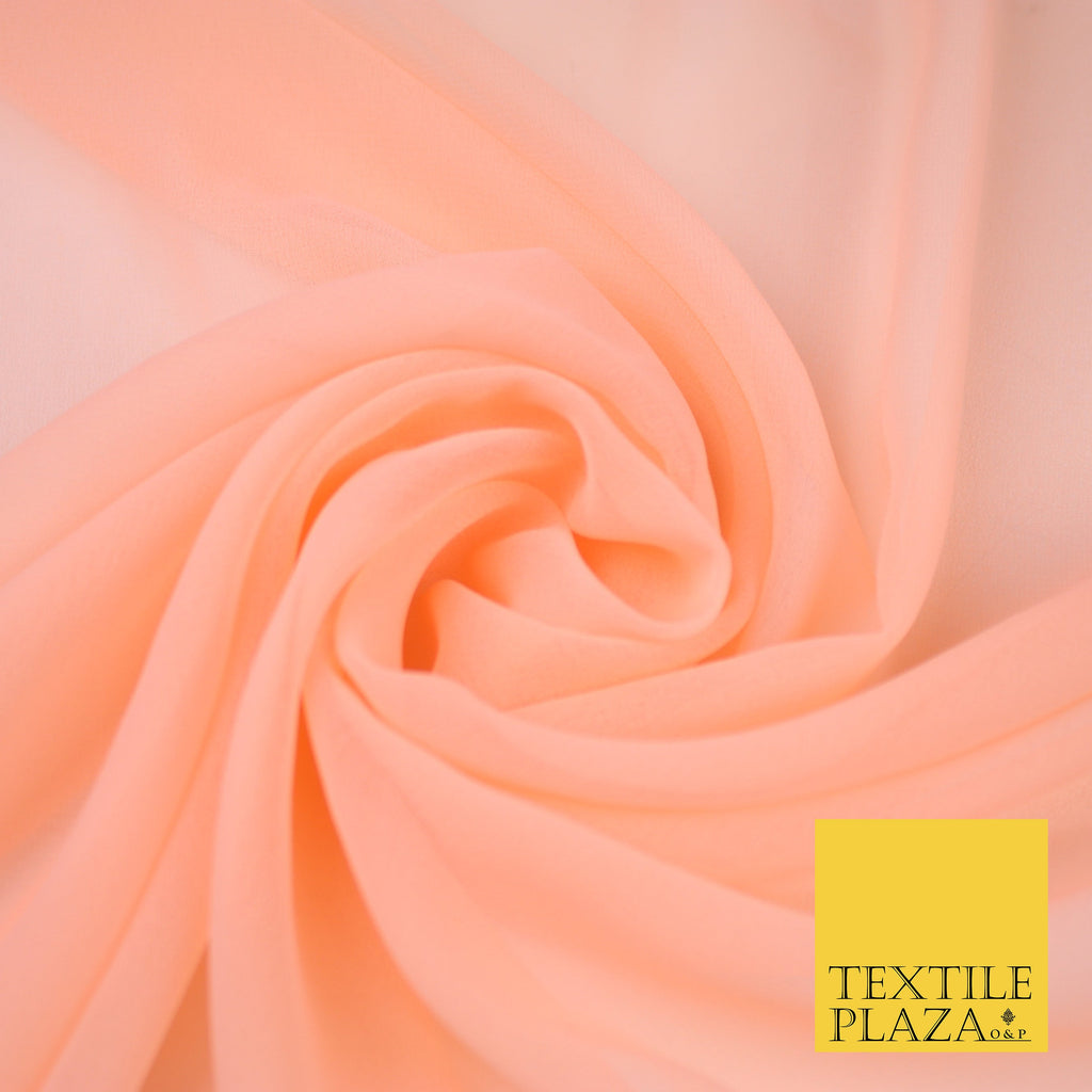 BRIGHT PEACH Premium Plain Dyed Chiffon Fine Soft Georgette Sheer Dress Fabric 8379