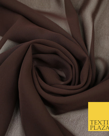 DARK BROWN Premium Plain Dyed Chiffon Fine Soft Georgette Sheer Dress Fabric 8339