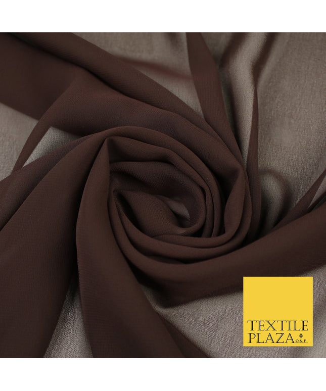 DARK BROWN Premium Plain Dyed Chiffon Fine Soft Georgette Sheer Dress Fabric 8339