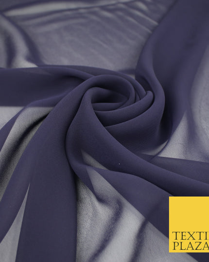 DEEP INDIGO NAVY BLUE Premium Plain Dyed Chiffon Fine Soft Georgette Sheer Dress Fabric 8273