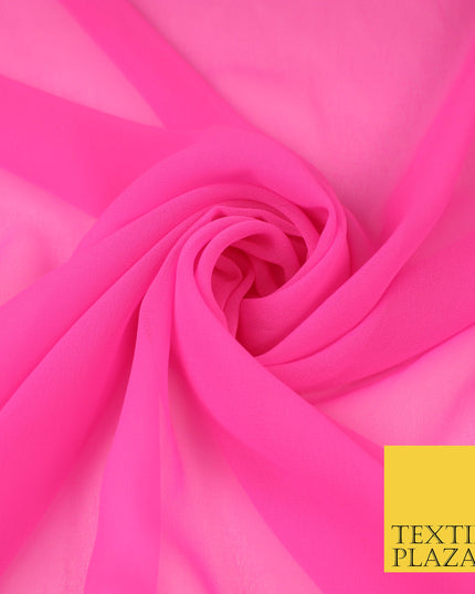HOT PINK Premium Plain Dyed Chiffon Fine Soft Georgette Sheer Dress Fabric 8312