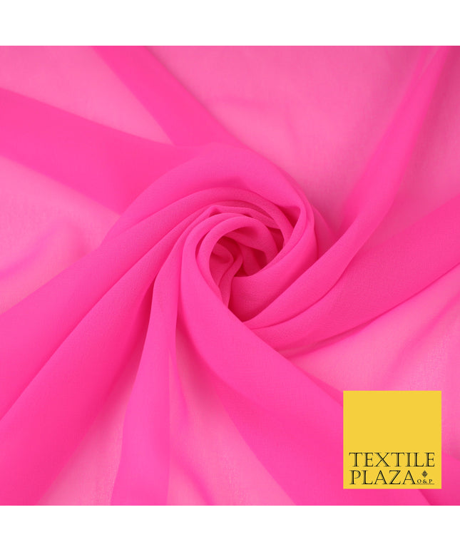 HOT PINK Premium Plain Dyed Chiffon Fine Soft Georgette Sheer Dress Fabric 8312