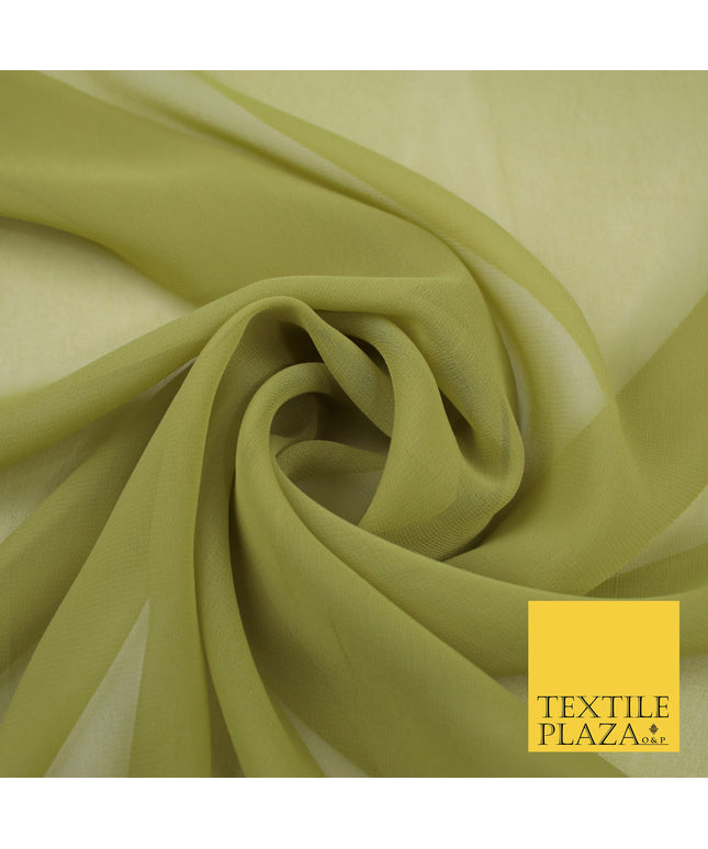 LIGHT OLIVE GREEN Premium Plain Dyed Chiffon Fine Soft Georgette Sheer Dress Fabric 8420