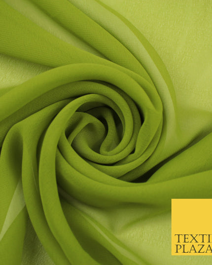 OLIVE GREEN 2 Premium Plain Dyed Chiffon Fine Soft Georgette Sheer Dress Fabric 8352