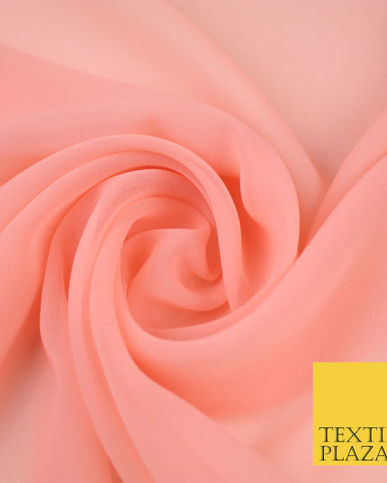 PEACH Premium Plain Dyed Chiffon Fine Soft Georgette Sheer Dress Fabric 8378