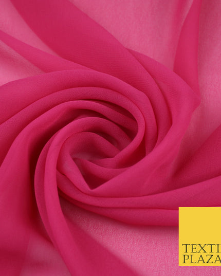 RASPBERRY PINK Premium Plain Dyed Chiffon Fine Soft Georgette Sheer Dress Fabric 8419